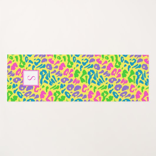 Leopard Bright Neon Monogramm Personalisiert Yogamatte (Vorderseite (Horizontal))