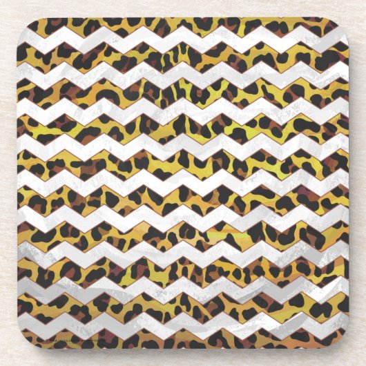Leopard Brown and Yellow Cevron Print Getränkeuntersetzer (Vorderseite)