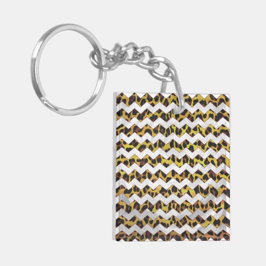 Leopard Brown and Yellow Cevron Print Schlüsselanhänger (Vorderseite links)