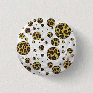 Leopard Brown and Yellow Polka Dot Button