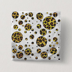 Leopard Brown and Yellow Polka Dot Button
