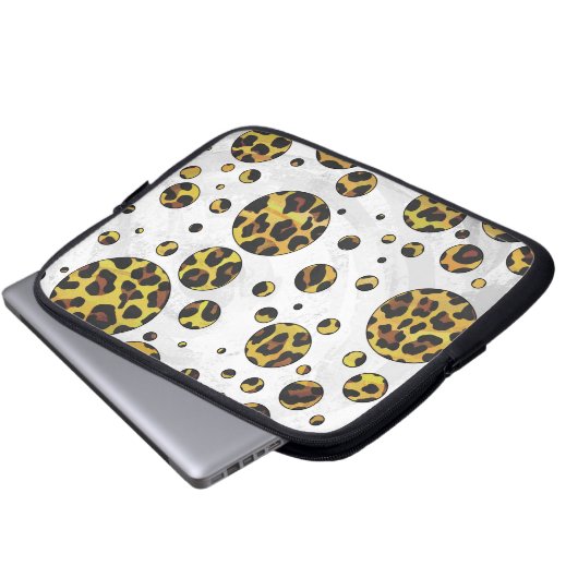 Leopard Brown and Yellow Polka Dot Laptopschutzhülle (Vorne Knopf)