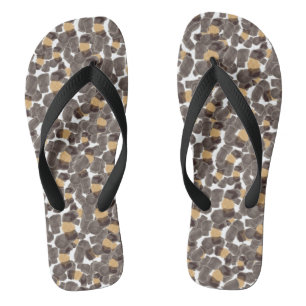 Leopard Brown Black Adult Flip Flops, breite Strei Badesandalen