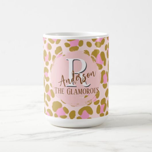 Leopard Brown Pink Beige Personalisiert Kaffeetasse (Mittel)