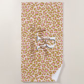 Leopard Brown Pink Beige Personalisiert Strandtuch (Vorderseite)