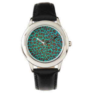 Leopard Brown und Aquamarin Print Armbanduhr
