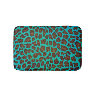 Leopard Brown und Aquamarin Print Badematte