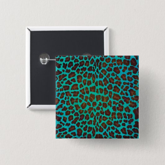 Leopard Brown und Aquamarin Print Button (Vorne & Hinten)