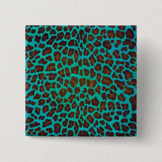 Leopard Brown und Aquamarin Print Button (Vorderseite)