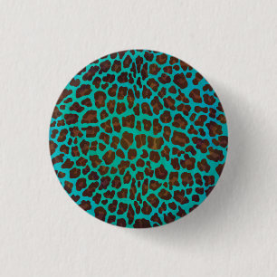 Leopard Brown und Aquamarin Print Button