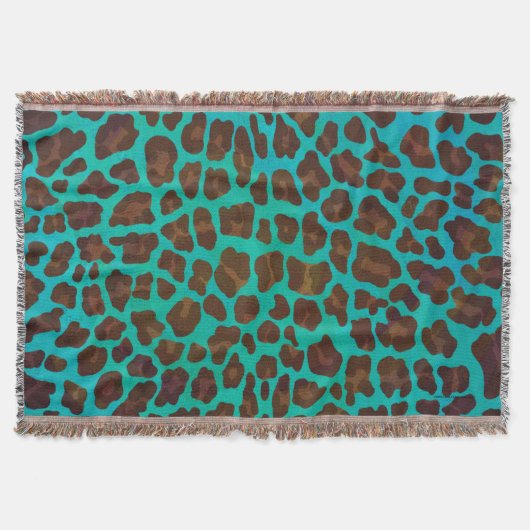 Leopard Brown und Aquamarin Print Decke (Vorderseite)