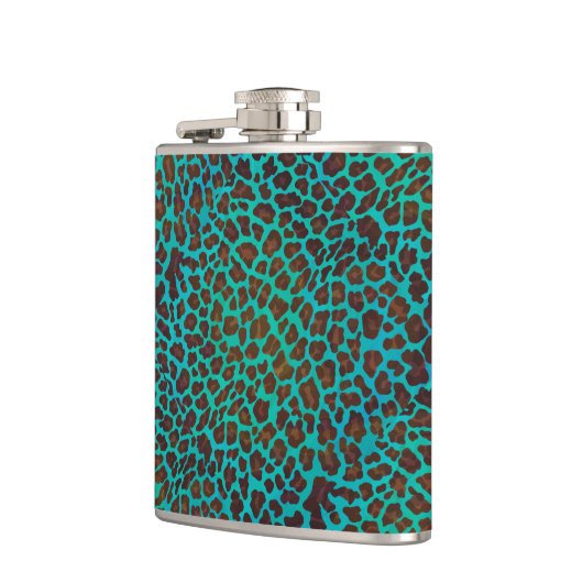 Leopard Brown und Aquamarin Print Flachmann (Links)