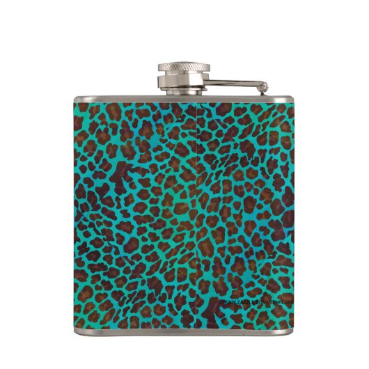 Leopard Brown und Aquamarin Print Flachmann (Rückseite)