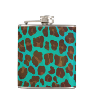Leopard Brown und Aquamarin Print Flachmann