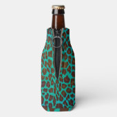 Leopard Brown und Aquamarin Print Flaschenkühler (Flasche Rückseite)