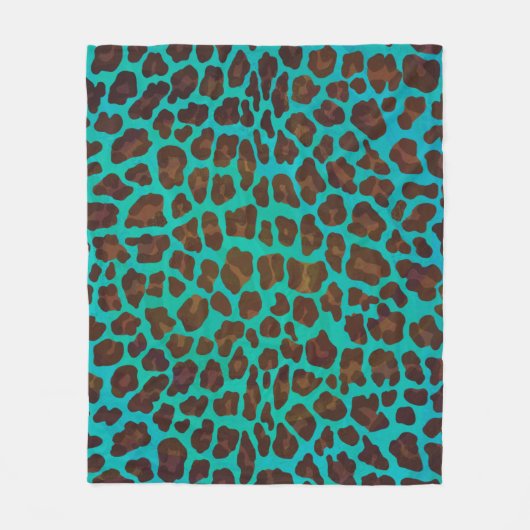 Leopard Brown und Aquamarin Print Fleecedecke (Vorderseite)