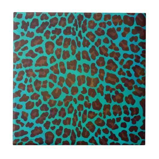 Leopard Brown und Aquamarin Print Fliese (Vorderseite)
