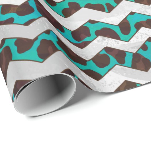 Leopard Brown und Aquamarin Print Geschenkpapier (Rolleneckpunkt)