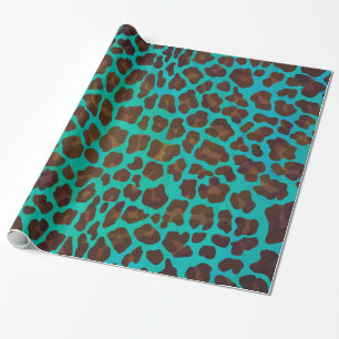 Leopard Brown und Aquamarin Print Geschenkpapier