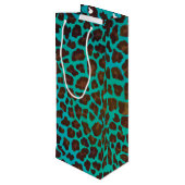 Leopard Brown und Aquamarin Print Geschenktüte Für Weinflaschen (Rückseite Schrägansicht)