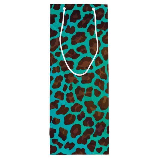 Leopard Brown und Aquamarin Print Geschenktüte Für Weinflaschen (Rückseite)