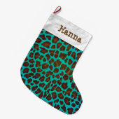 Leopard Brown und Aquamarin Print Großer Weihnachtsstrumpf (Vorderansicht (hängend))