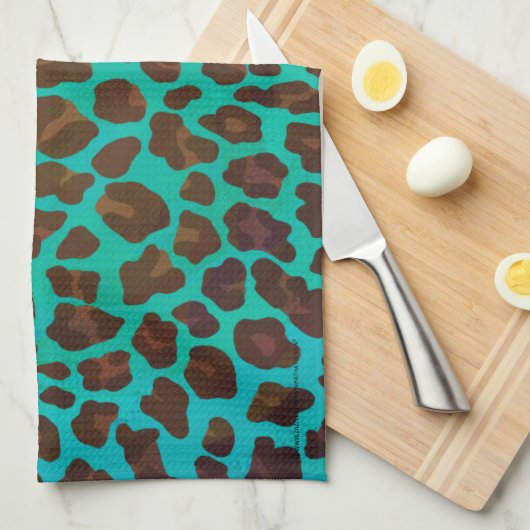 Leopard Brown und Aquamarin Print Handtuch (Viertel Falte)