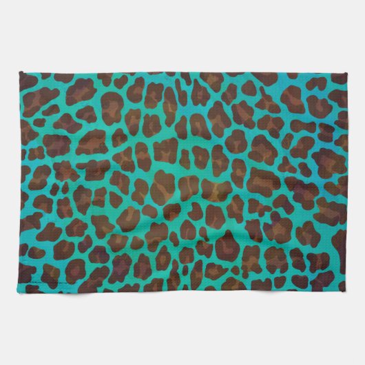 Leopard Brown und Aquamarin Print Handtuch (Horizontal)
