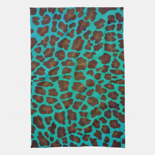 Leopard Brown und Aquamarin Print Handtuch (Vertikal)