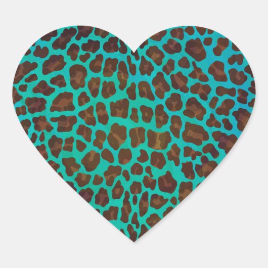 Leopard Brown und Aquamarin Print Herz-Aufkleber (Vorderseite)