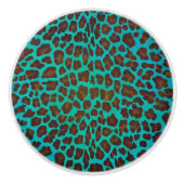 Leopard Brown und Aquamarin Print Keramikknauf (Vorderseite)