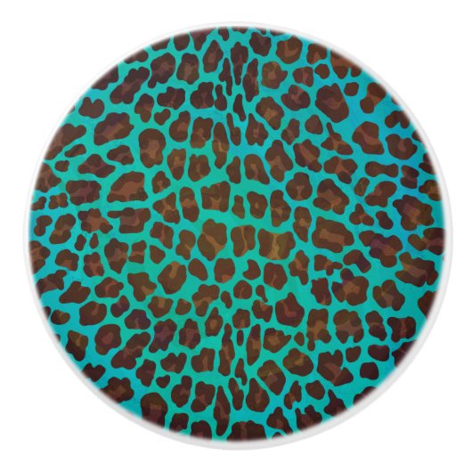 Leopard Brown und Aquamarin Print Keramikknauf (Vorderseite)