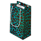 Leopard Brown und Aquamarin Print Kleine Geschenktüte (Rückseite Schrägansicht)