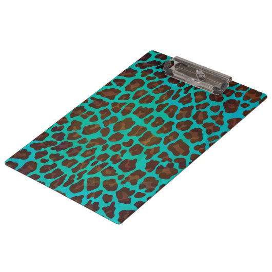 Leopard Brown und Aquamarin Print Klemmbrett (Schrägansicht)