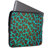 Leopard Brown und Aquamarin Print Laptopschutzhülle (Vorne Rechts)