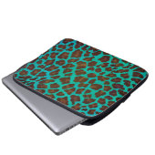 Leopard Brown und Aquamarin Print Laptopschutzhülle (Vorne Knopf)