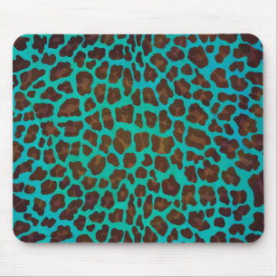 Leopard Brown und Aquamarin Print Mousepad