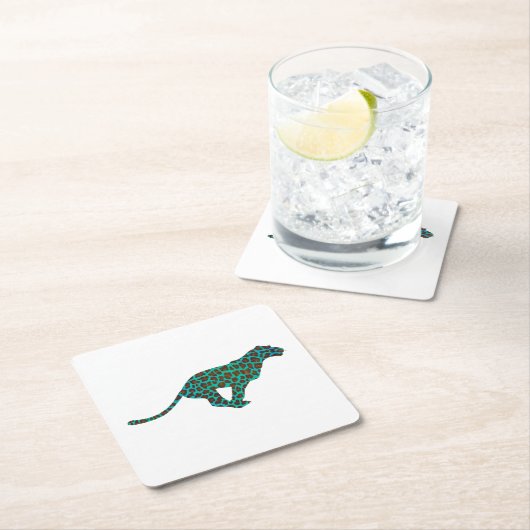 Leopard Brown und Aquamarin Print Rechteckiger Pappuntersetzer (Vor Ort)