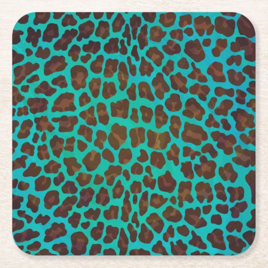 Leopard Brown und Aquamarin Print Rechteckiger Pappuntersetzer (Vorderseite)