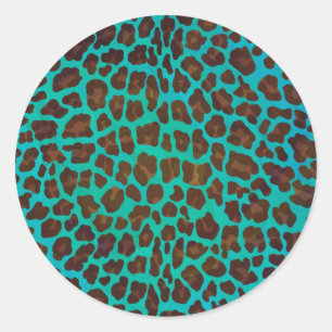 Leopard Brown und Aquamarin Print Runder Aufkleber