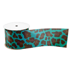 Leopard Brown und Aquamarin Print Satinband