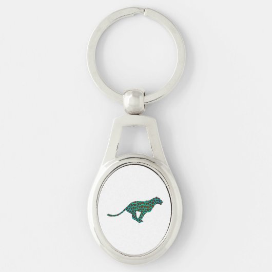 Leopard Brown und Aquamarin Print Schlüsselanhänger (Vorderseite)