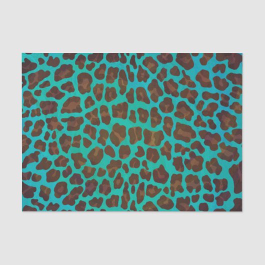 Leopard Brown und Aquamarin Print Seidenpapier (Vorderseite)