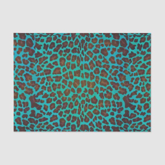 Leopard Brown und Aquamarin Print Seidenpapier (Vorderseite)
