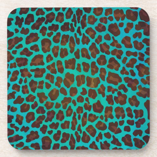 Leopard Brown und Aquamarin Print Untersetzer (Vorderseite)