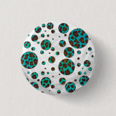 Leopard Brown und Aquamarin PrintPolka Dots Button (Vorderseite)