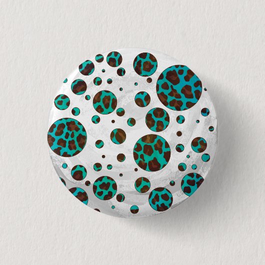 Leopard Brown und Aquamarin PrintPolka Dots Button (Vorderseite)
