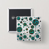 Leopard Brown und Aquamarin PrintPolka Dots Button (Vorne & Hinten)