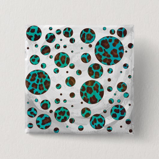 Leopard Brown und Aquamarin PrintPolka Dots Button (Vorderseite)