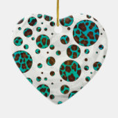 Leopard Brown und Aquamarin PrintPolka Dots Keramikornament (Hinten)